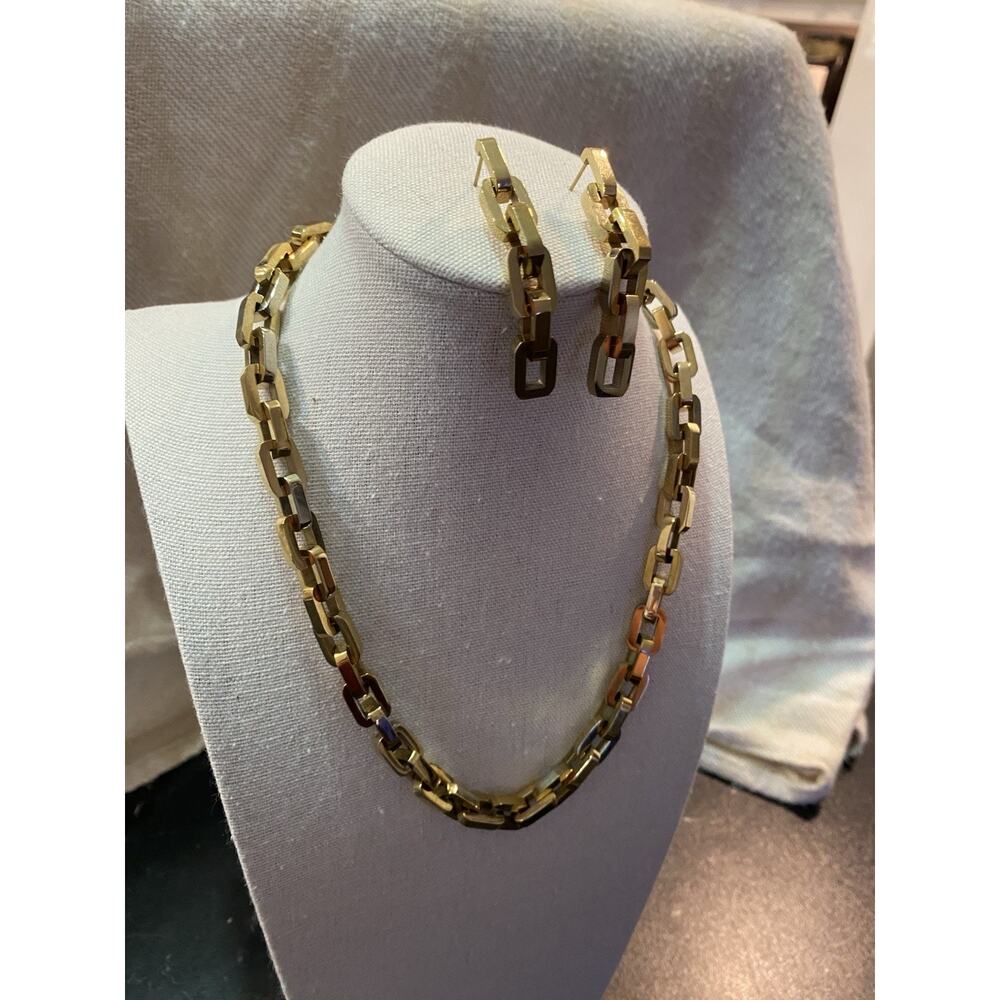 EDDIE BORGO Women's Gold Plated Statement Chain Link Necklace And Earrings Set - Picture 3 of 7